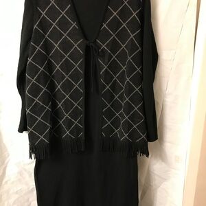 Lennie By Nina Leonard Black knit Dress with Fringe Vest